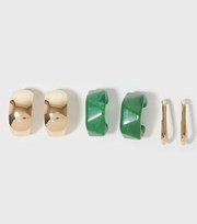 New Look 3 Pack Green Resin and Gold Hoop Earrings